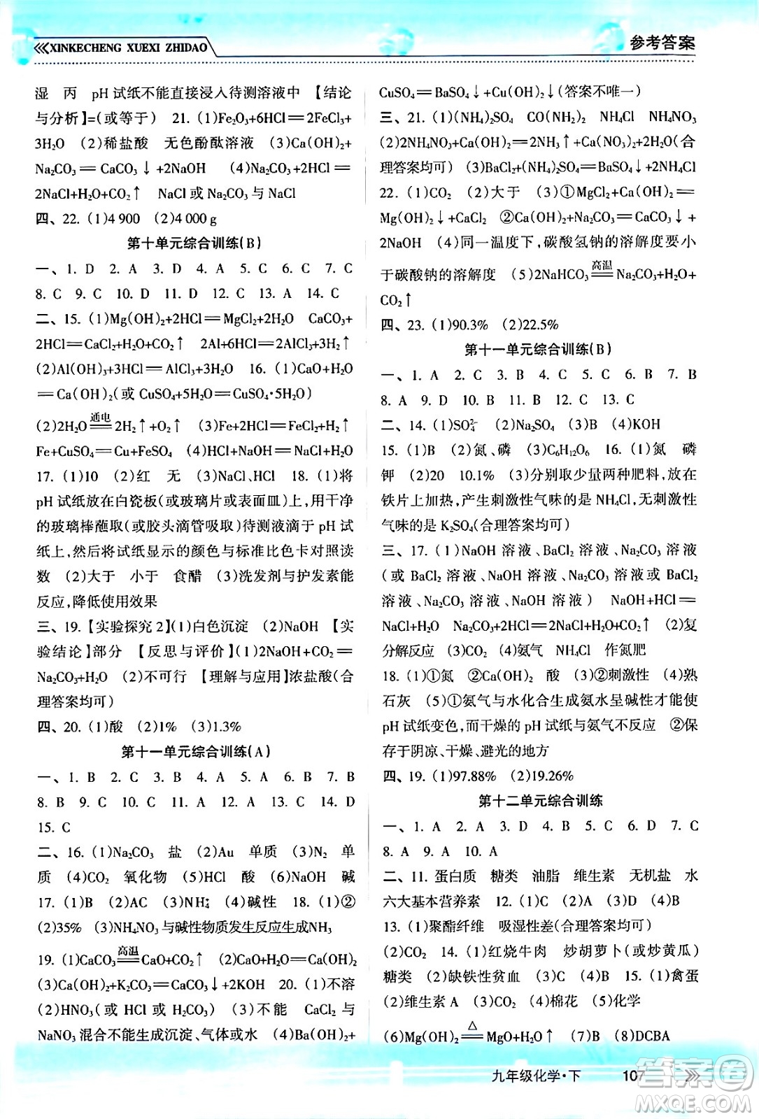 南方出版社2024年春新課程學(xué)習(xí)指導(dǎo)九年級化學(xué)下冊人教版答案