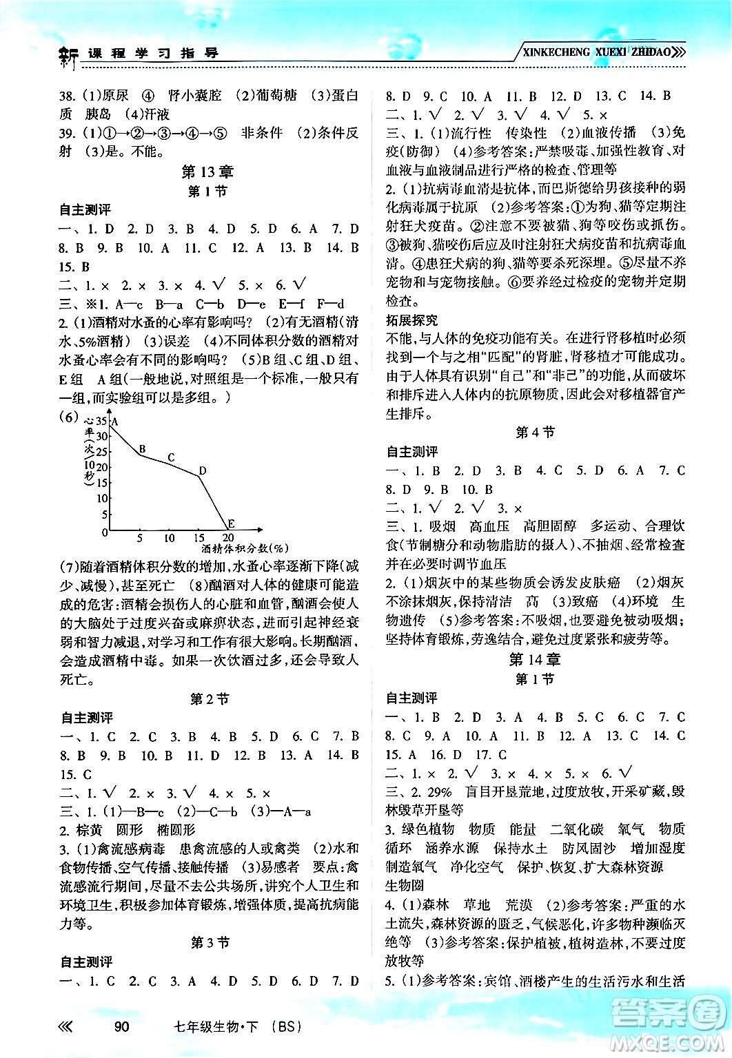 南方出版社2024年春新課程學(xué)習指導(dǎo)七年級生物下冊北師大版答案