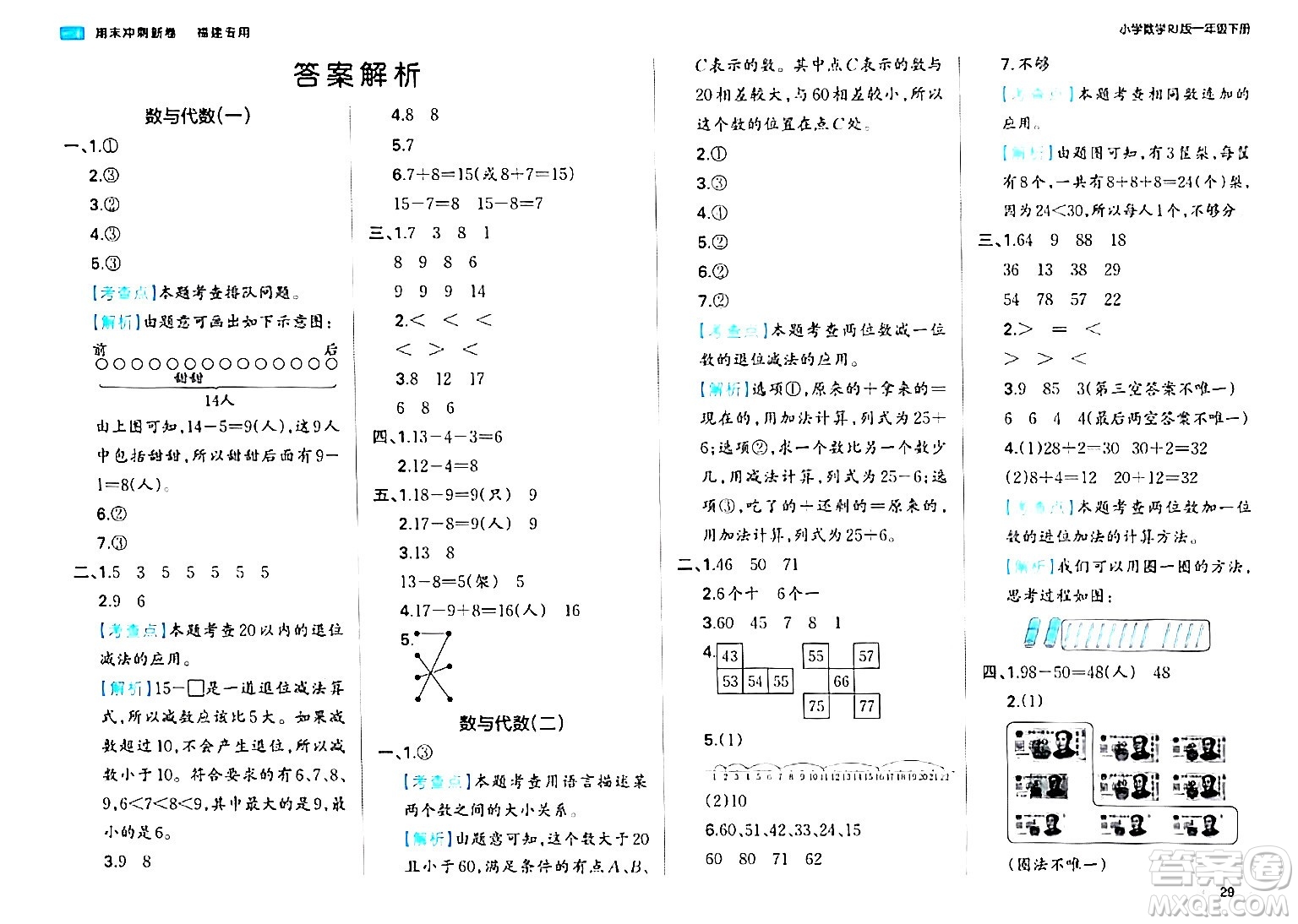 湖南教育出版社2024年春一本期末沖刺新卷一年級數(shù)學下冊人教版福建專版答案