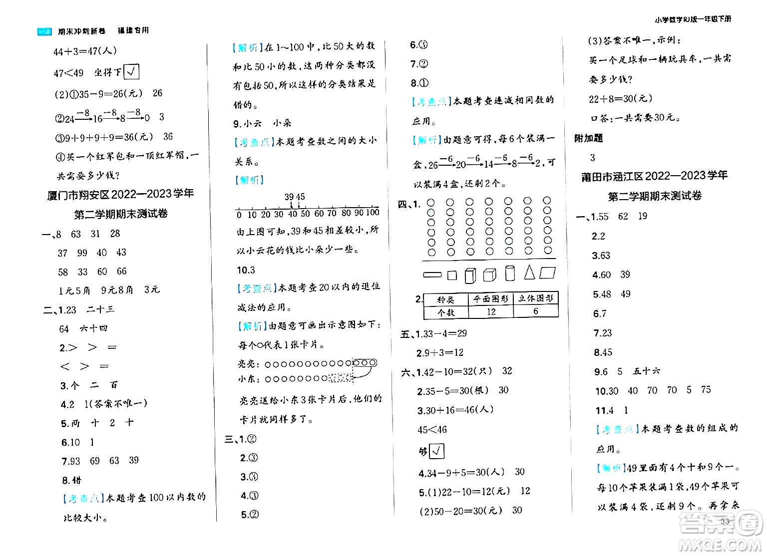 湖南教育出版社2024年春一本期末沖刺新卷一年級數(shù)學下冊人教版福建專版答案