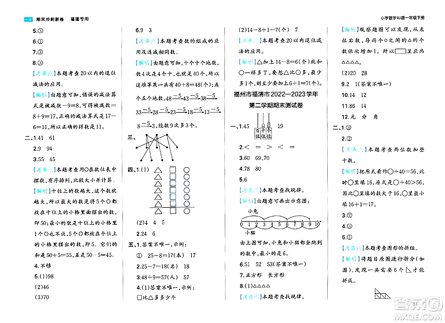 湖南教育出版社2024年春一本期末沖刺新卷一年級數(shù)學下冊人教版福建專版答案