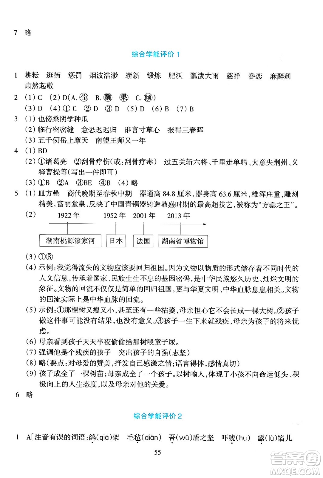 浙江教育出版社2024年春學(xué)能評(píng)價(jià)五年級(jí)語(yǔ)文下冊(cè)通用版答案