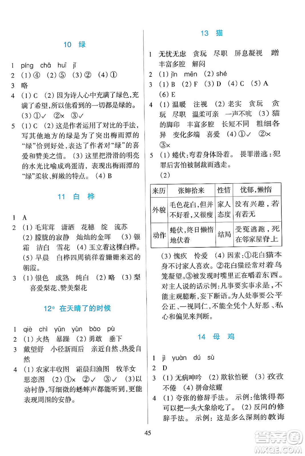 浙江教育出版社2024年春學(xué)能評(píng)價(jià)四年級(jí)語文下冊(cè)通用版答案