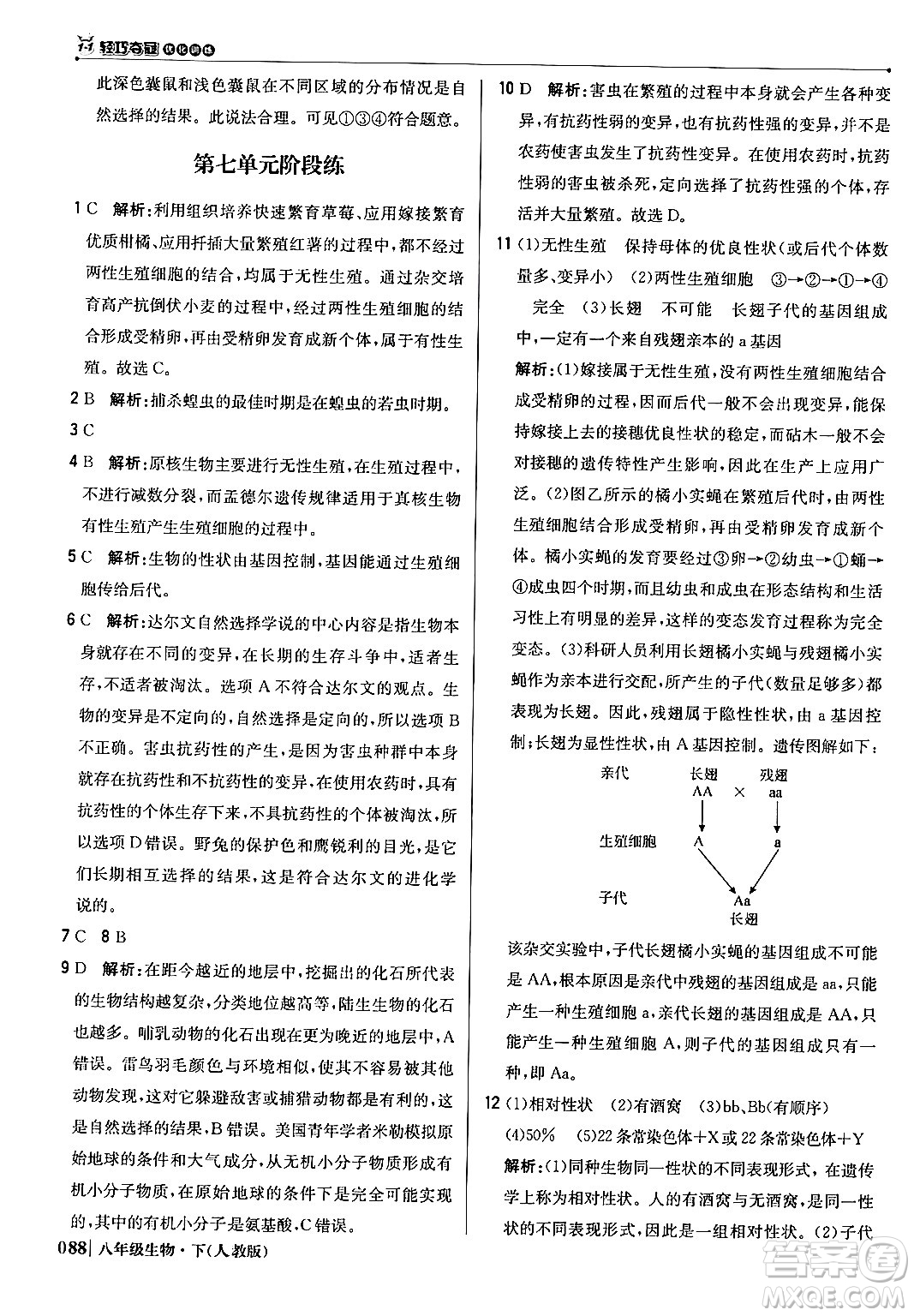 北京教育出版社2024年春1+1輕巧奪冠優(yōu)化訓(xùn)練八年級(jí)生物下冊(cè)人教版答案