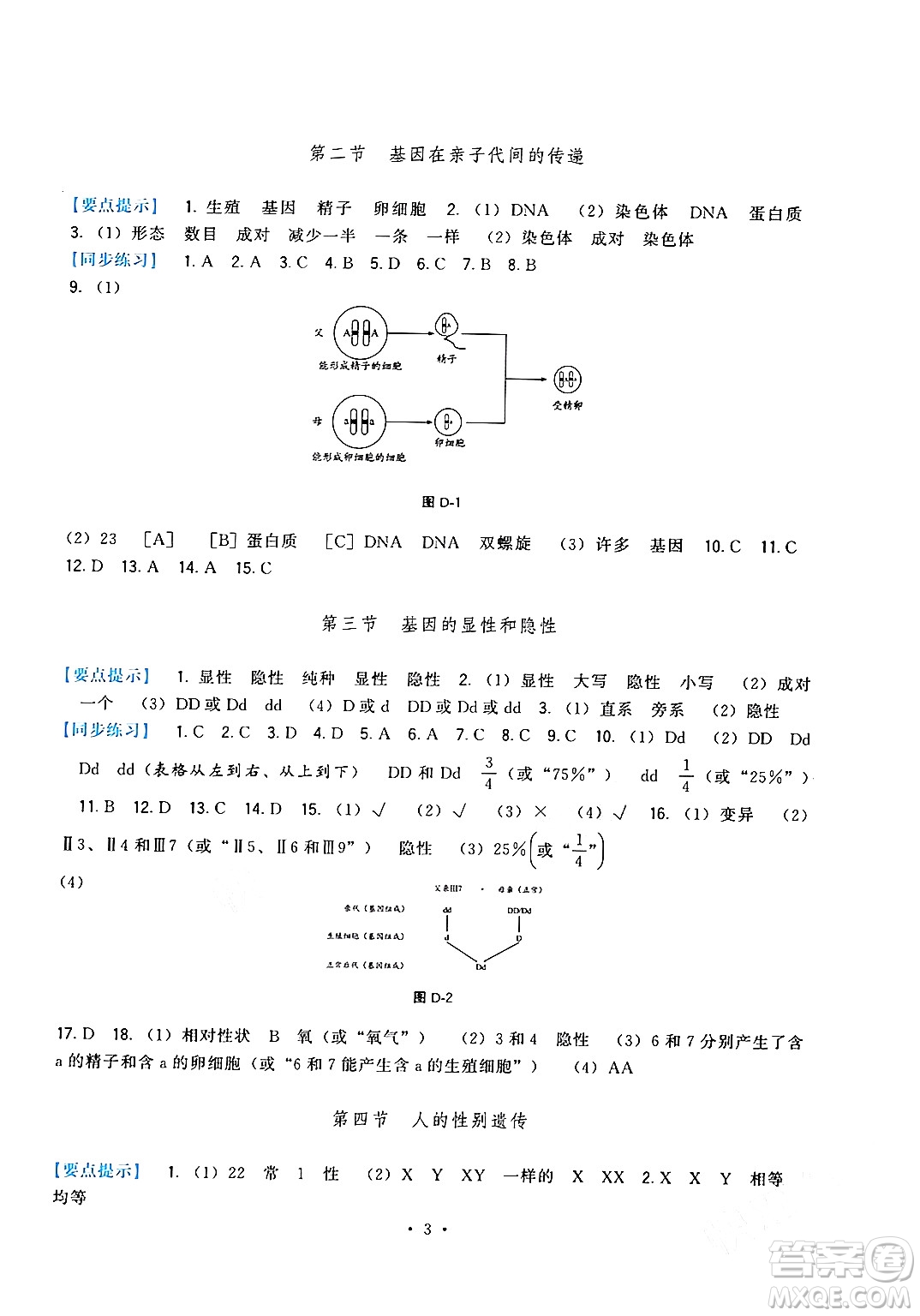 福建人民出版社2024年春頂尖課課練八年級生物下冊人教版答案