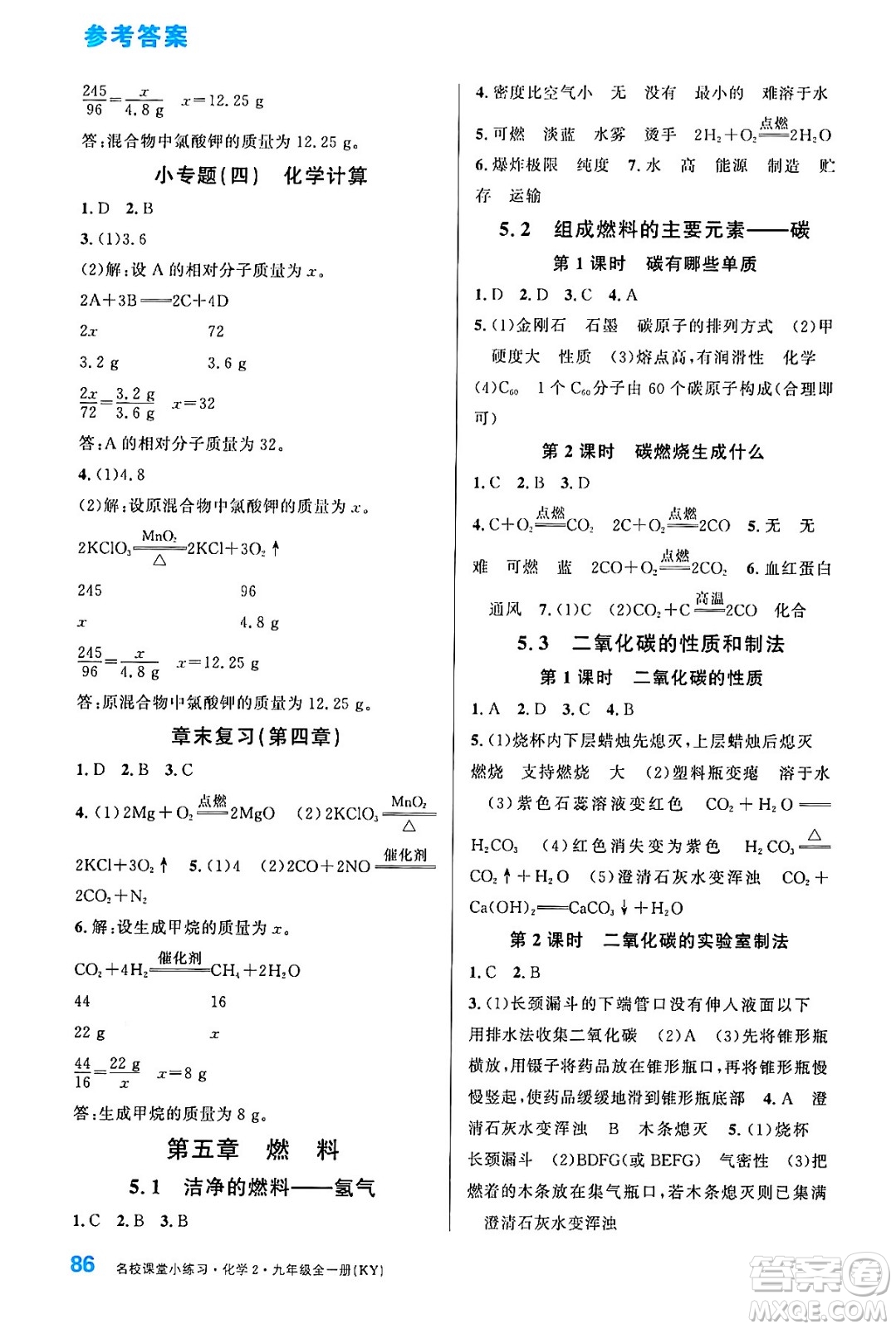 廣東經(jīng)濟出版社2024年春名校課堂小練習(xí)九年級化學(xué)下冊科粵版答案