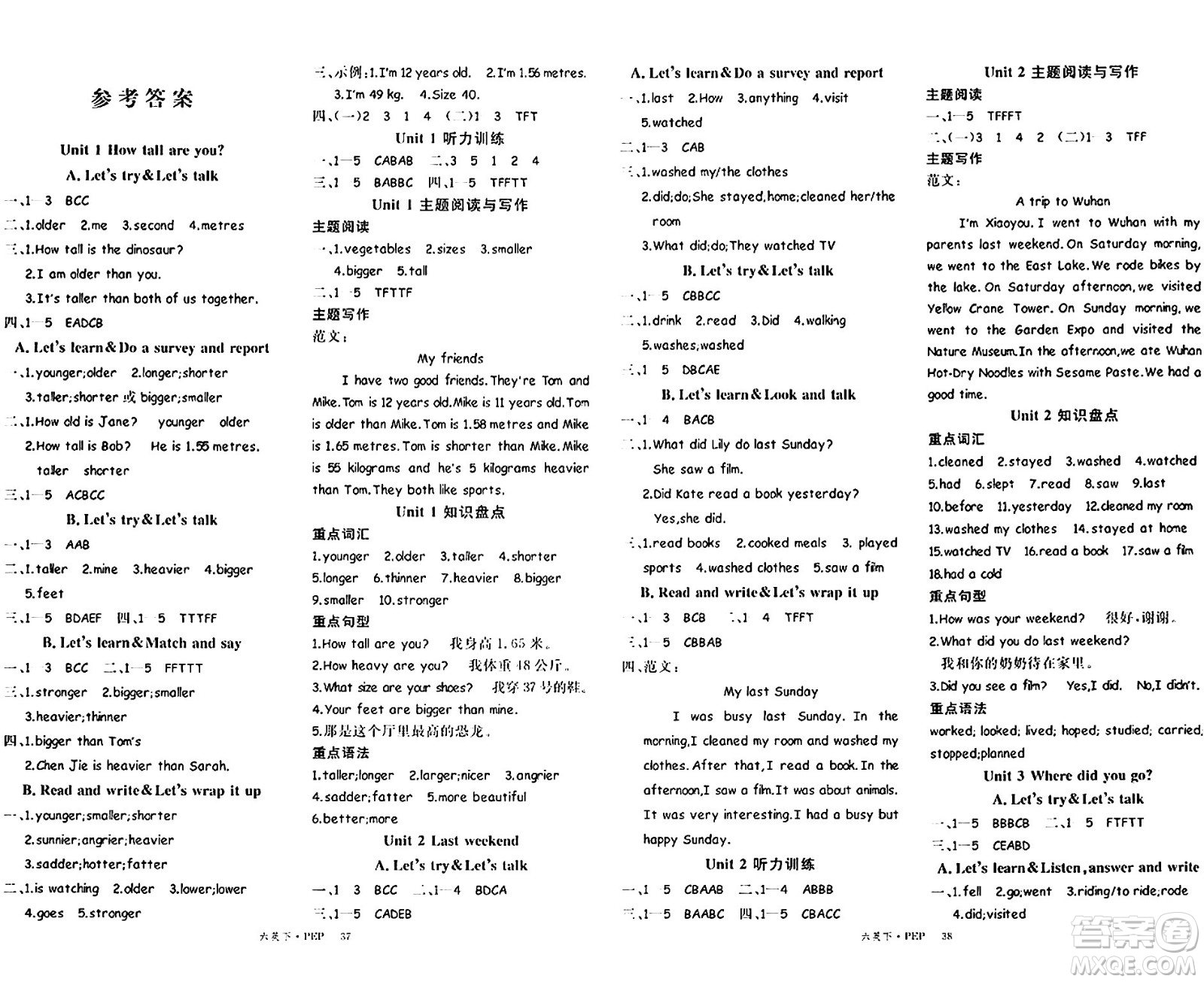 延邊大學(xué)出版社2024年春學(xué)練優(yōu)六年級(jí)英語(yǔ)下冊(cè)人教PEP版答案