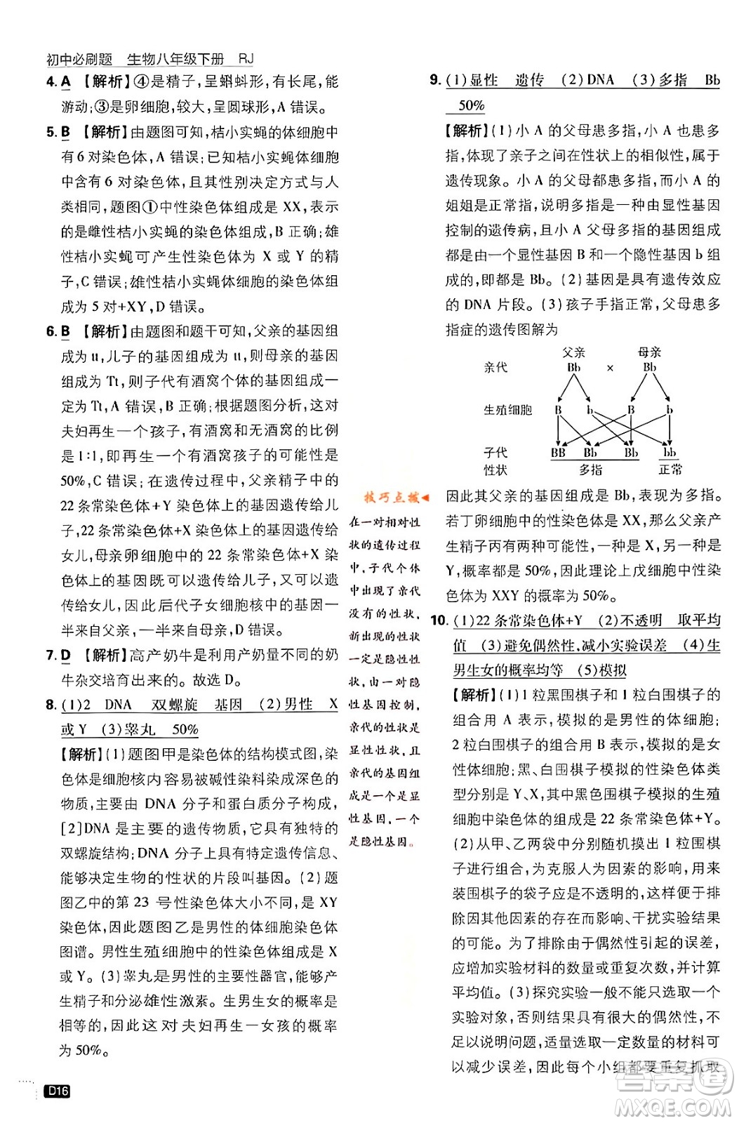 開明出版社2024年春初中必刷題八年級生物下冊人教版答案