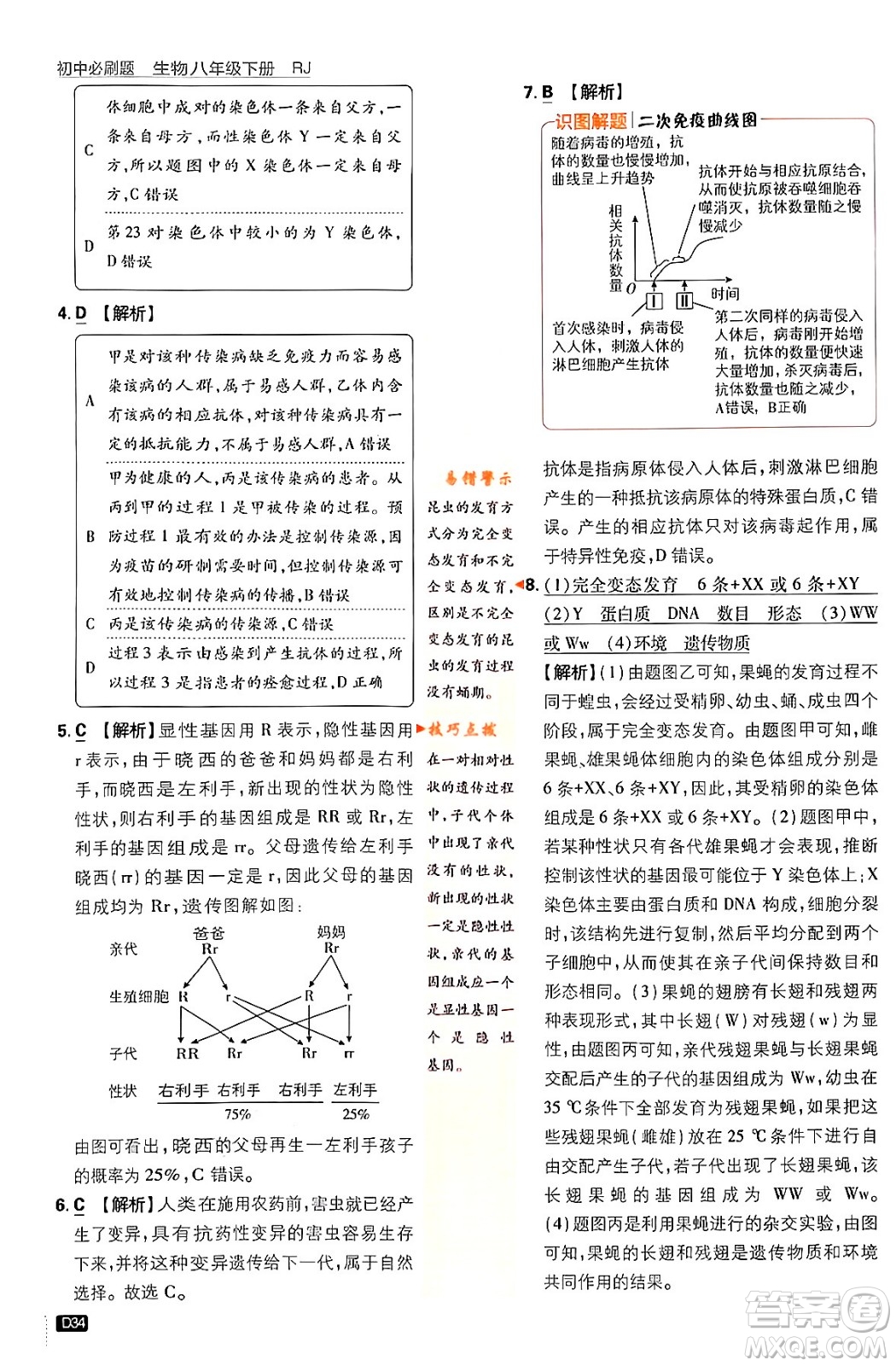 開明出版社2024年春初中必刷題八年級生物下冊人教版答案