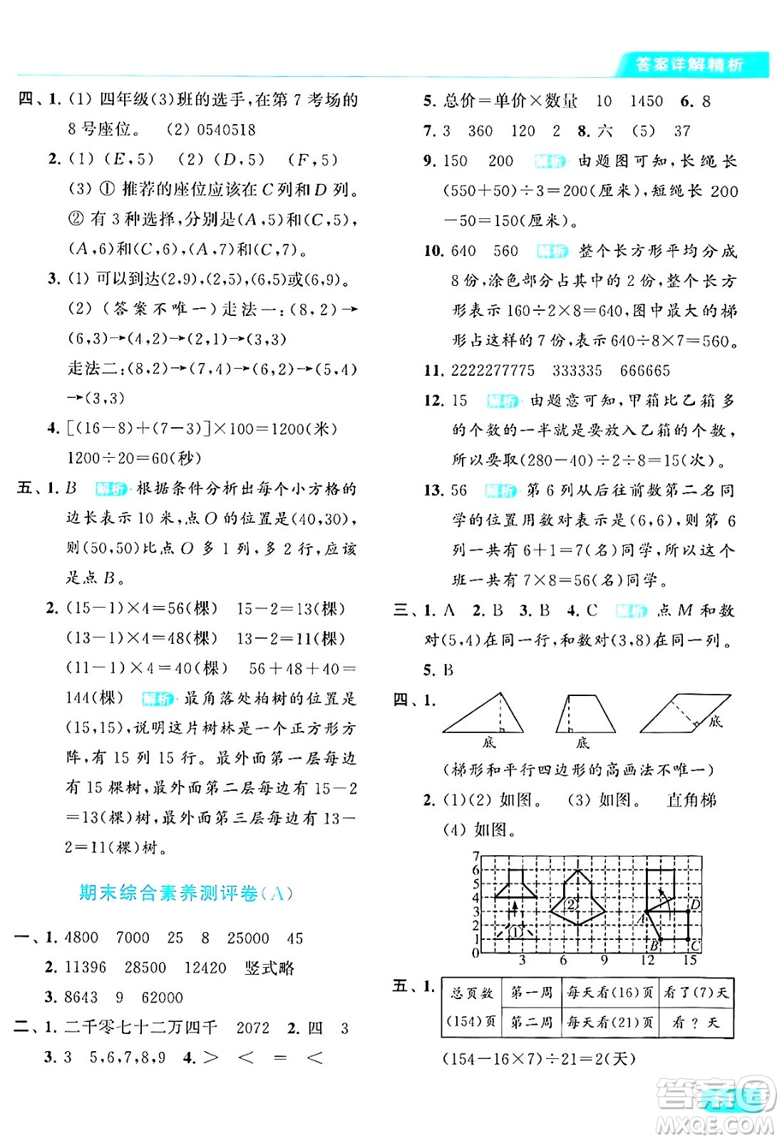 北京教育出版社2024年春亮點(diǎn)給力提優(yōu)課時(shí)作業(yè)本四年級(jí)數(shù)學(xué)下冊(cè)江蘇版答案