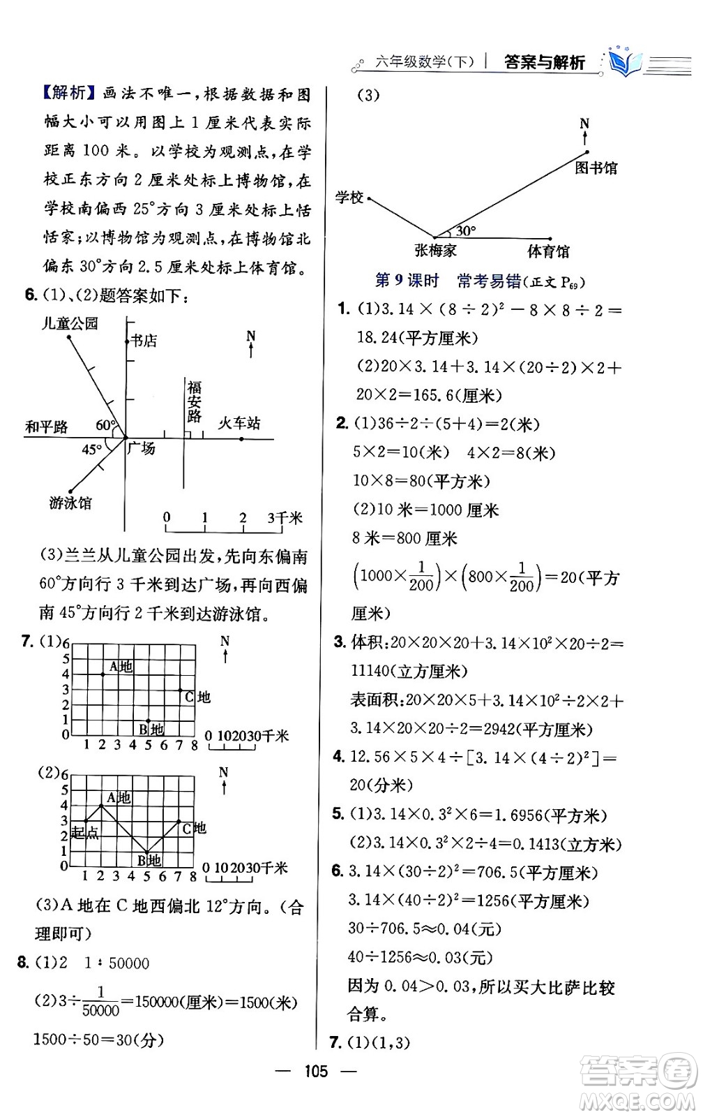 陜西人民教育出版社2024年春小學教材全練六年級數(shù)學下冊江蘇版答案