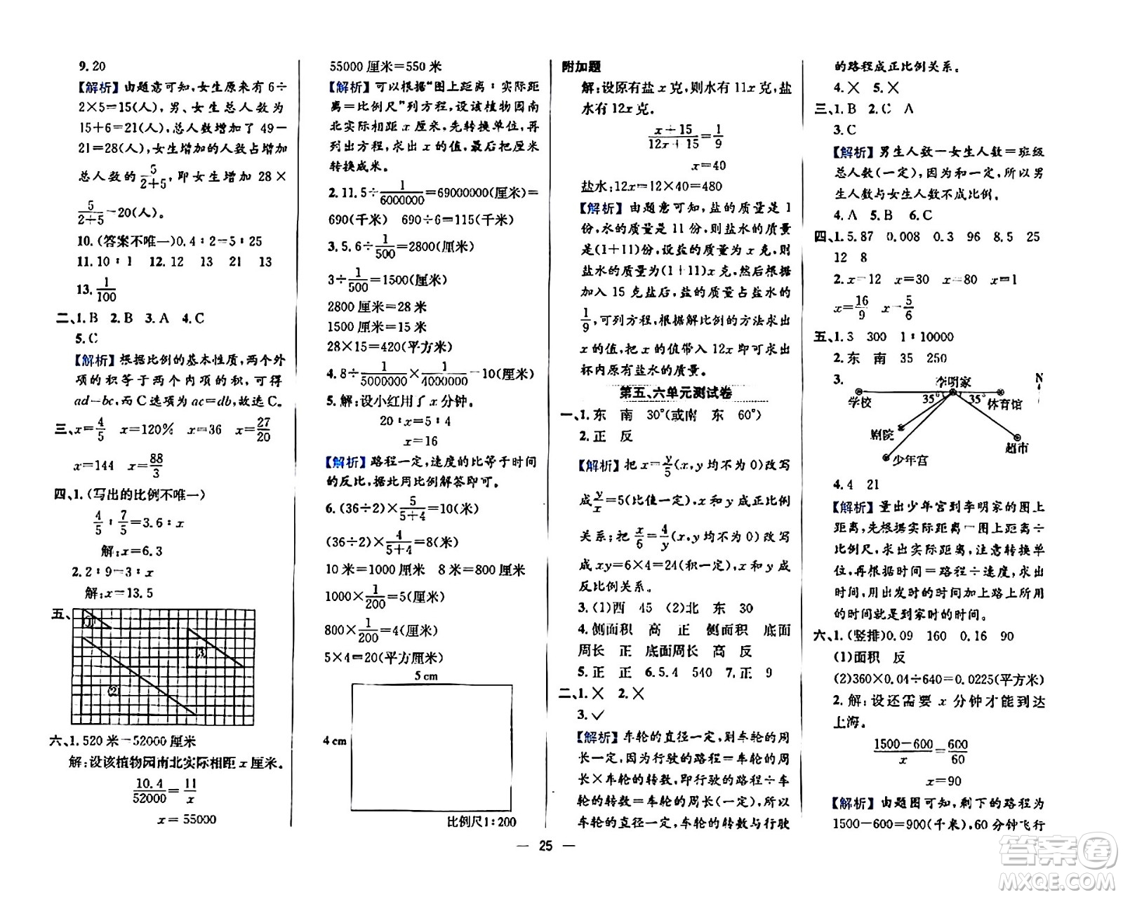 陜西人民教育出版社2024年春小學教材全練六年級數(shù)學下冊江蘇版答案