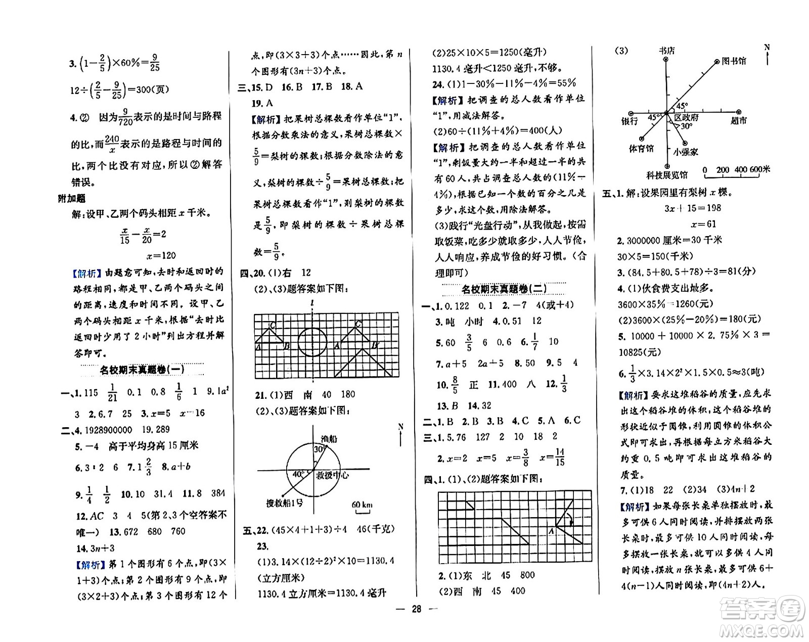 陜西人民教育出版社2024年春小學教材全練六年級數(shù)學下冊江蘇版答案