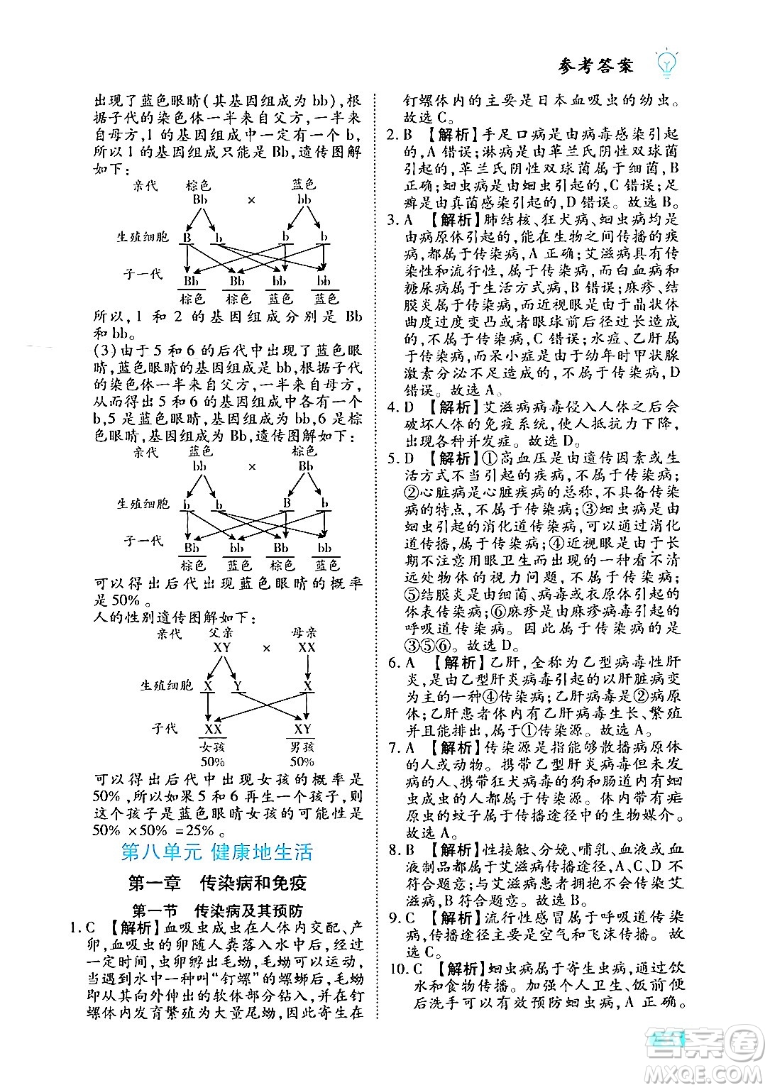 西安出版社2024年春課課練同步訓練八年級生物下冊人教版答案