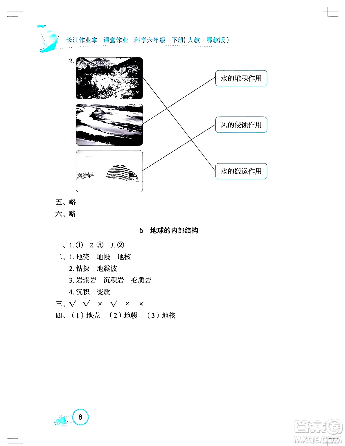 湖北教育出版社2024年春長江作業(yè)本課堂作業(yè)六年級科學下冊人教鄂教版答案