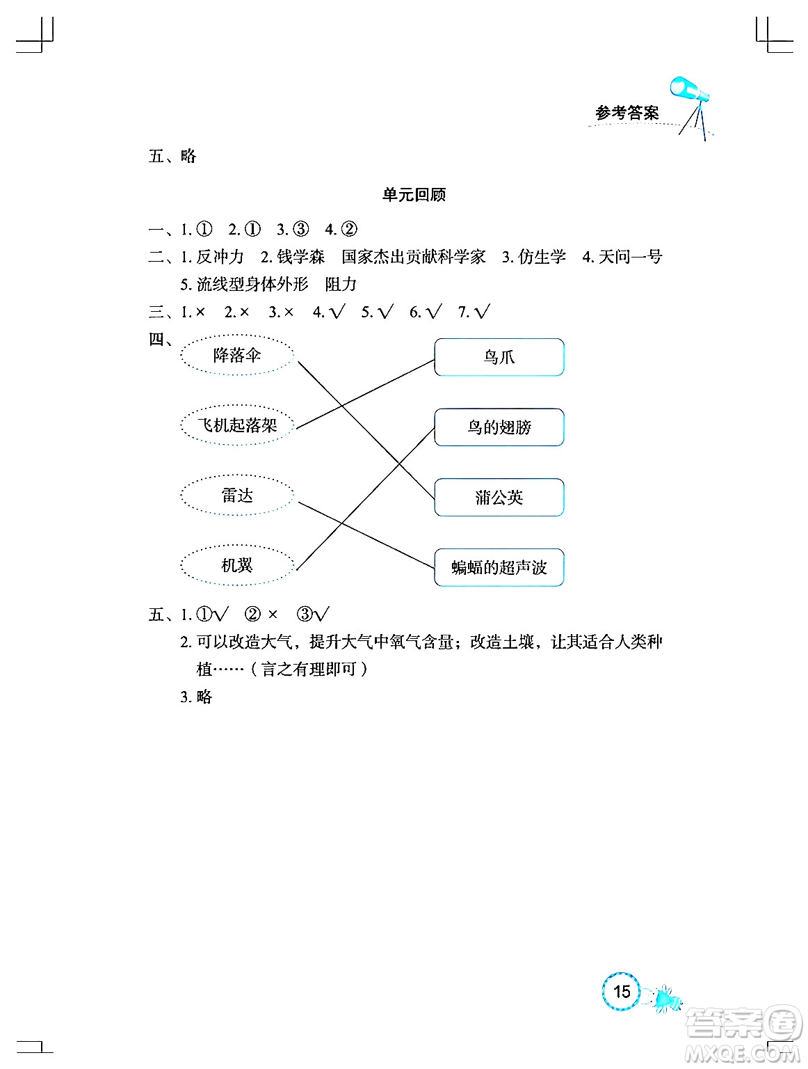 湖北教育出版社2024年春長江作業(yè)本課堂作業(yè)六年級科學下冊人教鄂教版答案