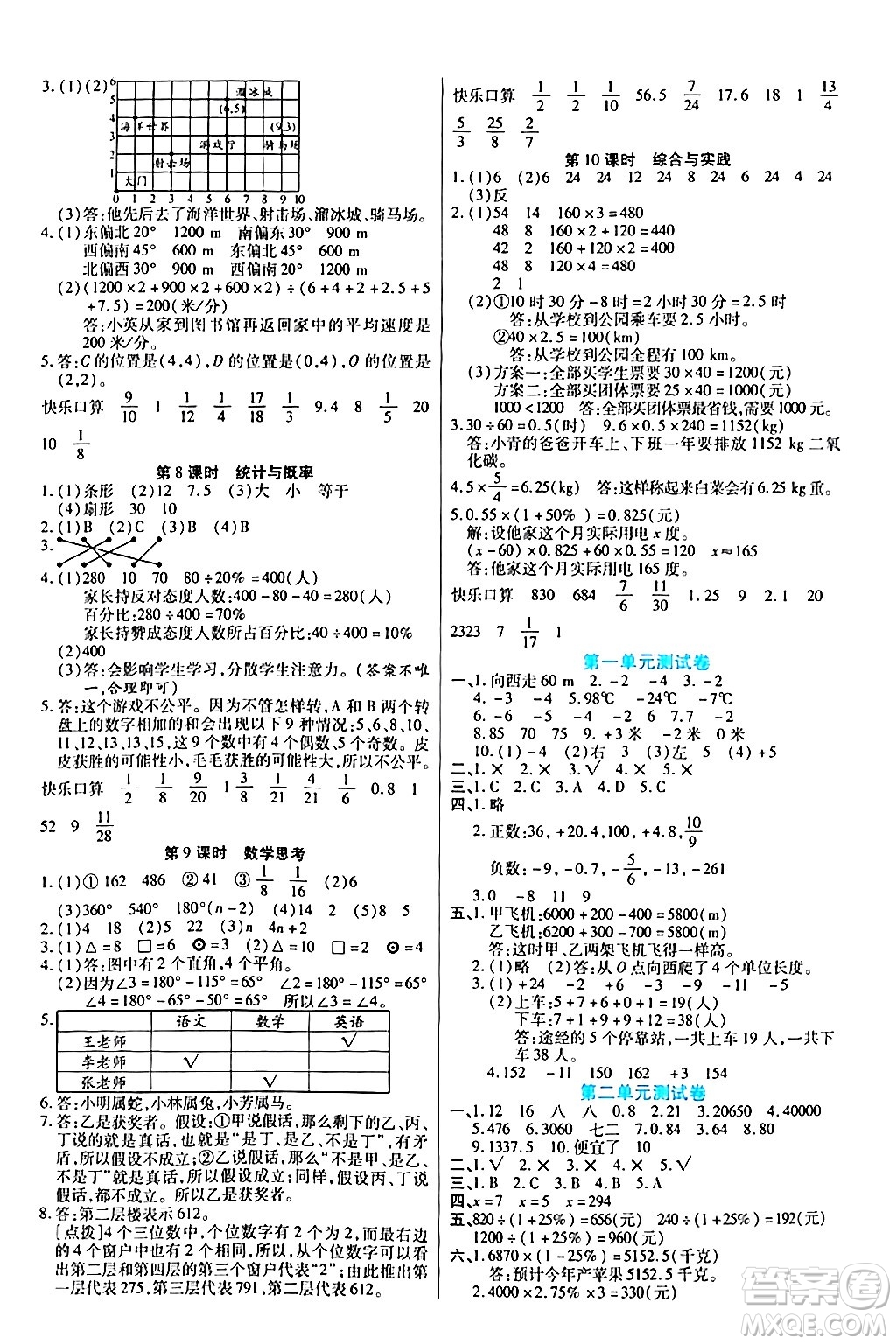 天津科學(xué)技術(shù)出版社2024年春云頂課堂六年級(jí)數(shù)學(xué)下冊(cè)人教版答案