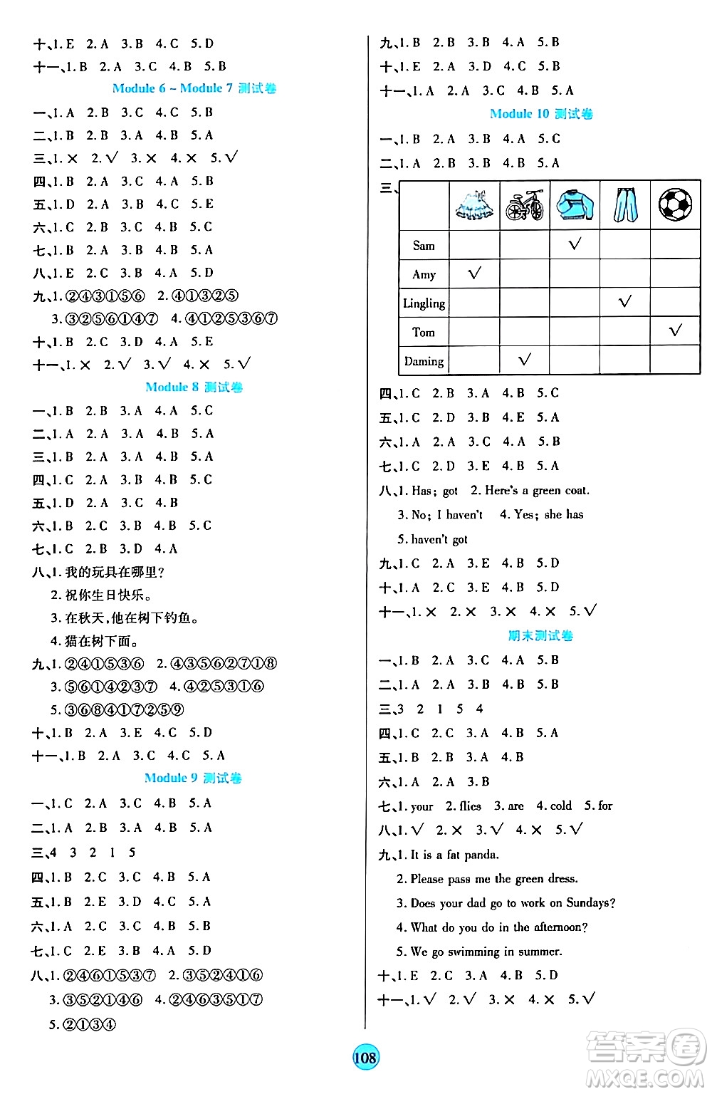 天津科學(xué)技術(shù)出版社2024年春云頂課堂三年級英語下冊外研版答案