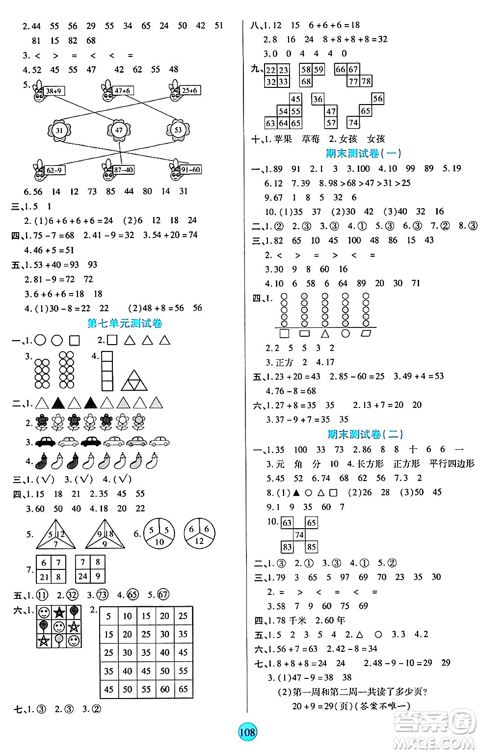 天津科學(xué)技術(shù)出版社2024年春云頂課堂一年級數(shù)學(xué)下冊人教版答案