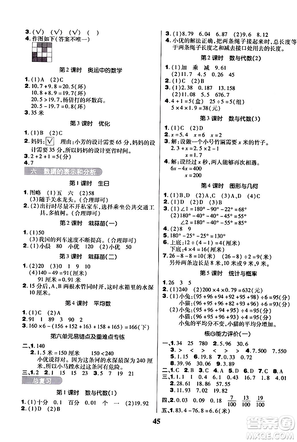 沈陽出版社2024年春培優(yōu)小狀元優(yōu)秀三好生分層作業(yè)四年級數(shù)學下冊北師大版答案