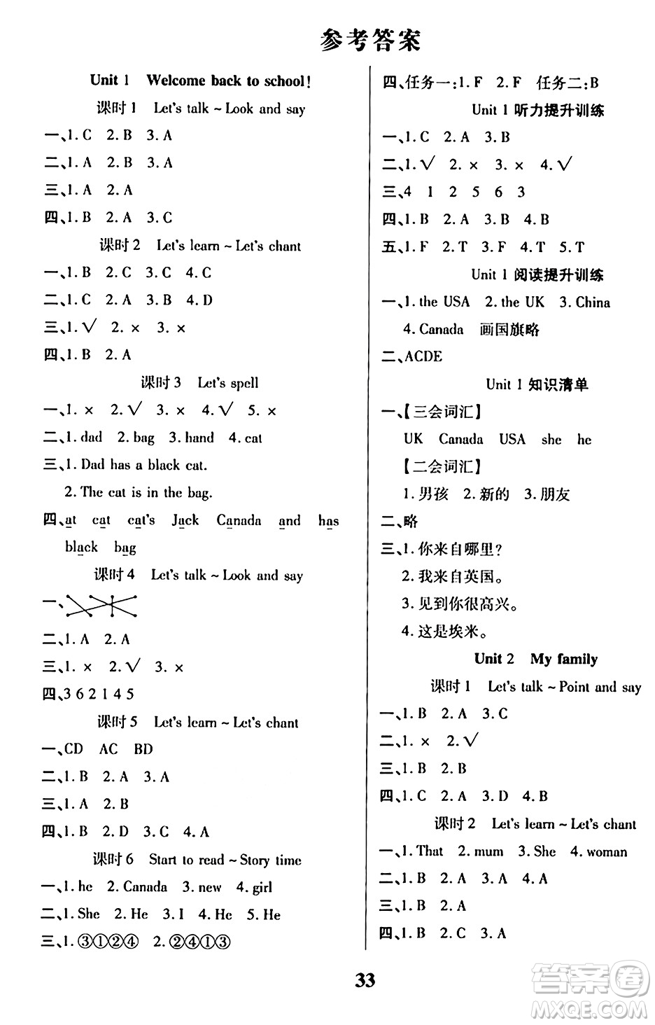 沈陽出版社2024年春培優(yōu)小狀元優(yōu)秀三好生分層作業(yè)三年級英語下冊通用版答案