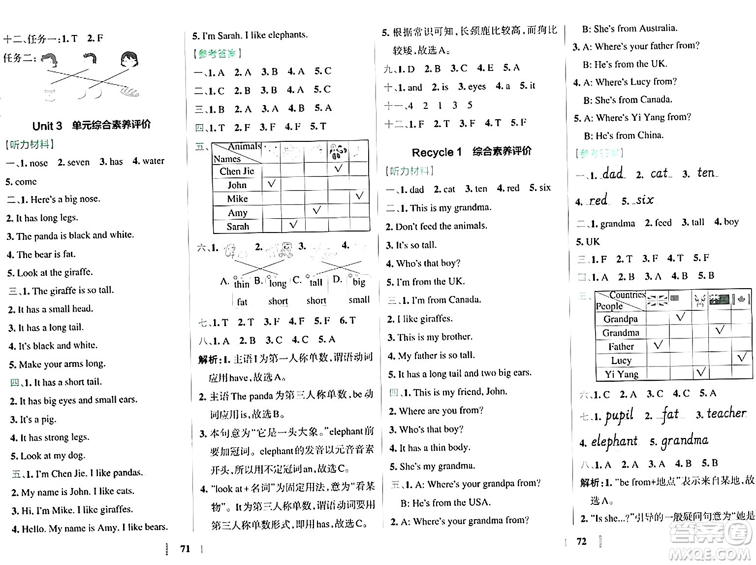 陜西師范大學出版總社有限公司2024年春小學學霸沖A卷三年級英語下冊人教版答案