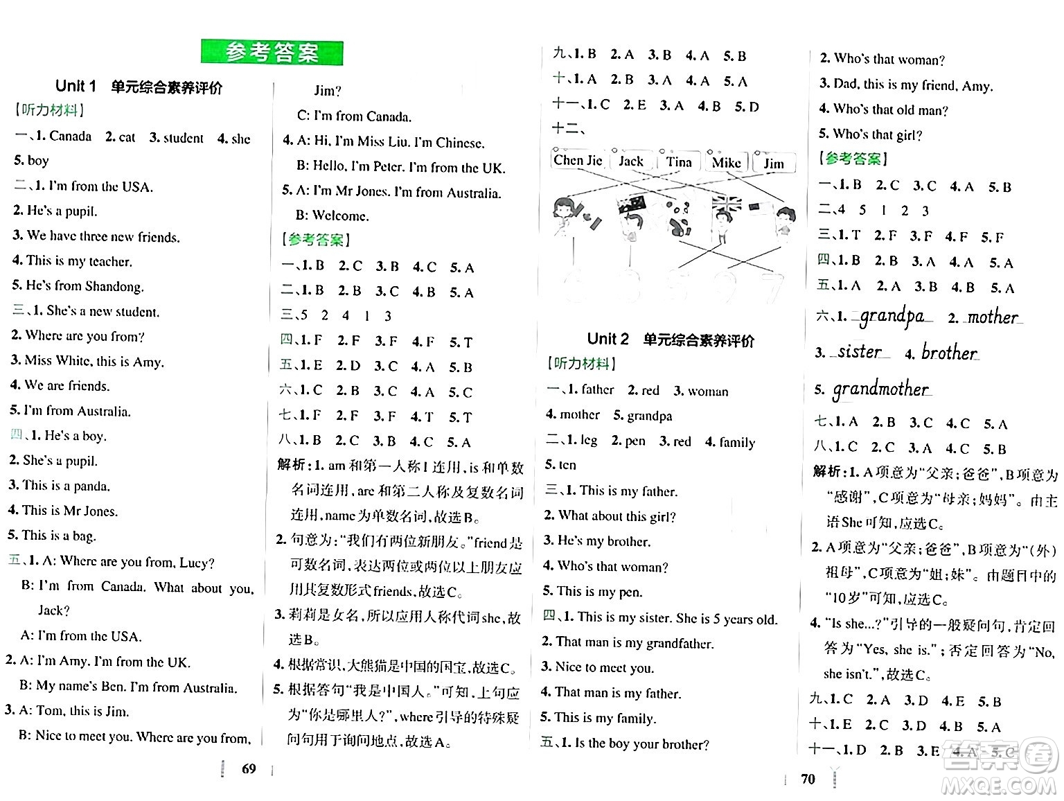 陜西師范大學出版總社有限公司2024年春小學學霸沖A卷三年級英語下冊人教版答案