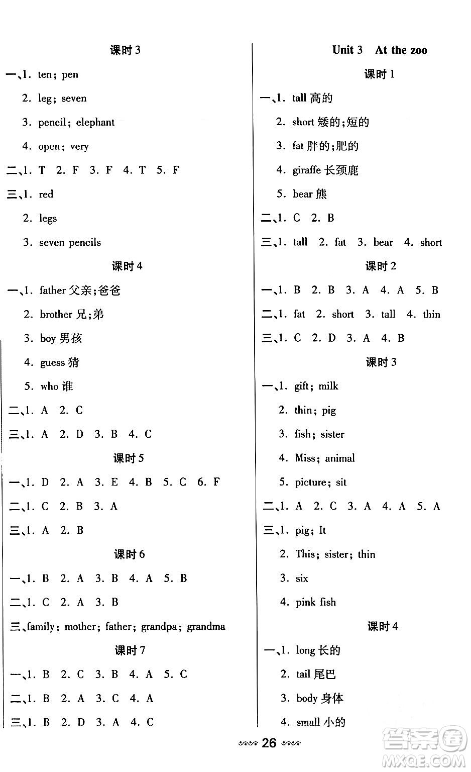 河北少年兒童出版社出版社2024年春輕松練一線課堂三年級(jí)英語(yǔ)下冊(cè)人教版答案