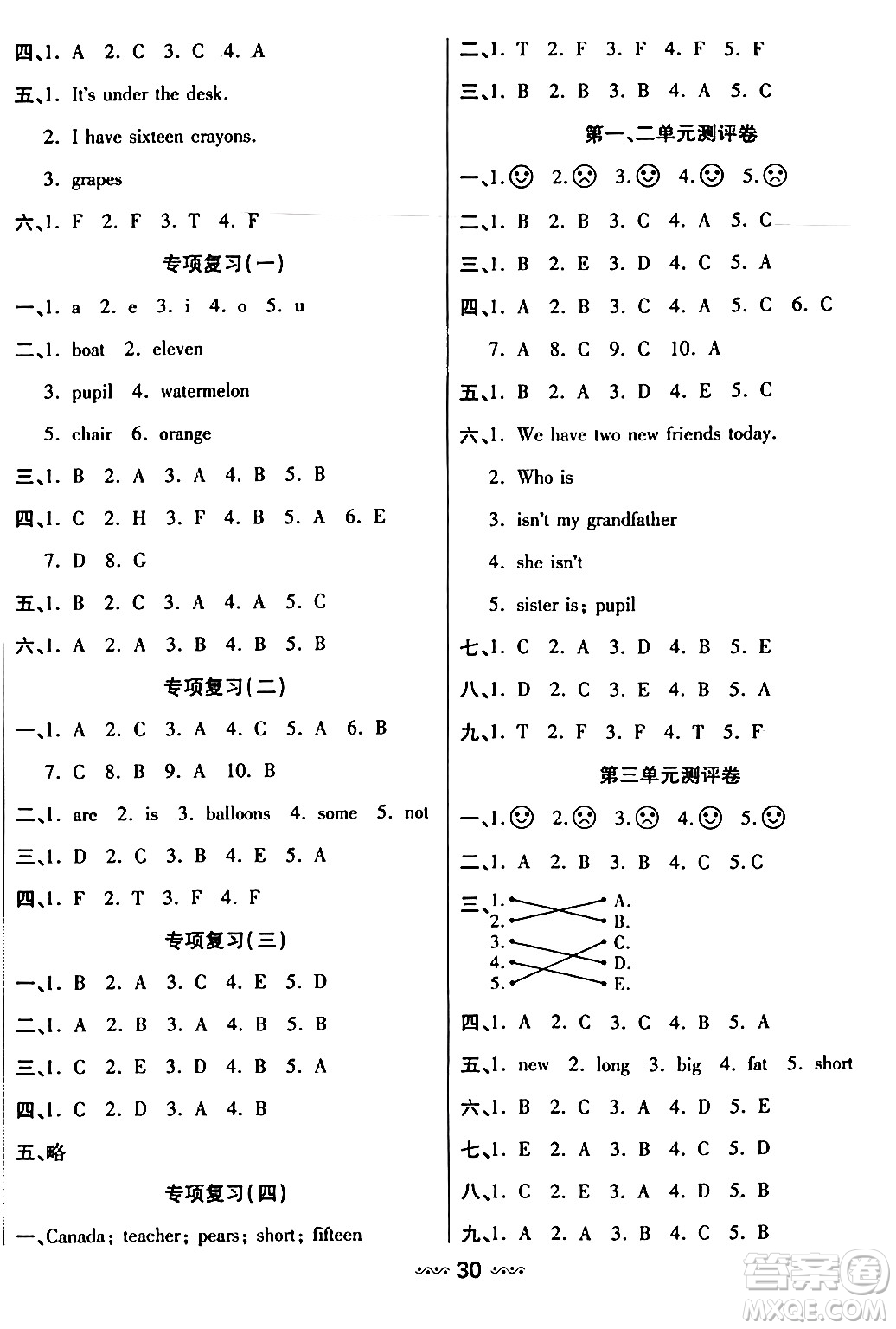 河北少年兒童出版社出版社2024年春輕松練一線課堂三年級(jí)英語(yǔ)下冊(cè)人教版答案