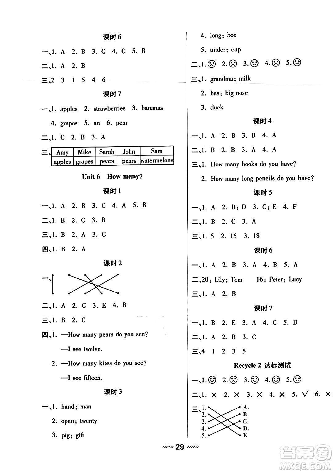 河北少年兒童出版社出版社2024年春輕松練一線課堂三年級(jí)英語(yǔ)下冊(cè)人教版答案