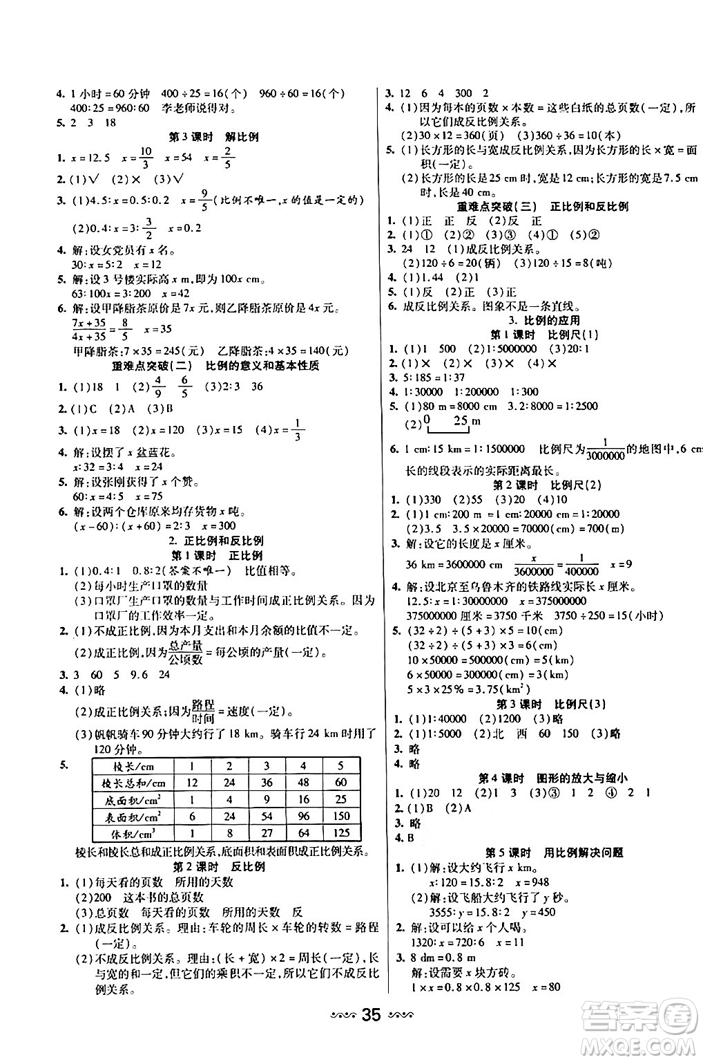 河北少年兒童出版社出版社2024年春輕松練一線課堂六年級(jí)數(shù)學(xué)下冊(cè)人教版答案