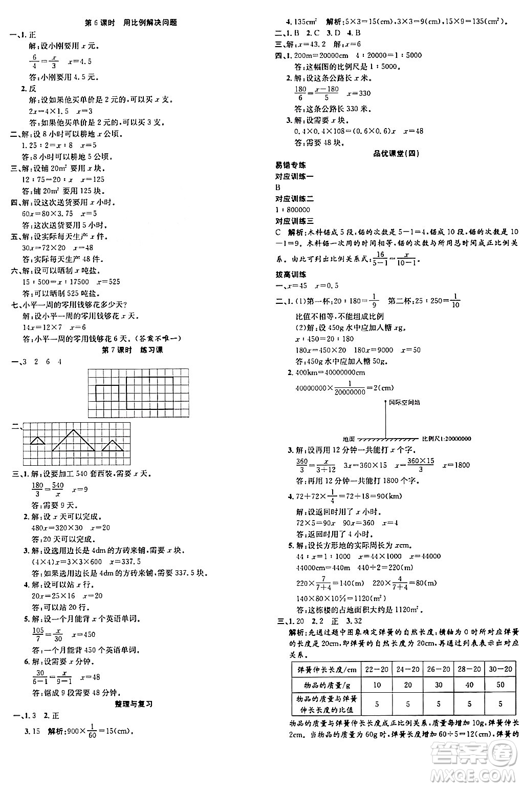 安徽師范大學(xué)出版社2024年春品優(yōu)課堂六年級(jí)數(shù)學(xué)下冊(cè)人教版答案