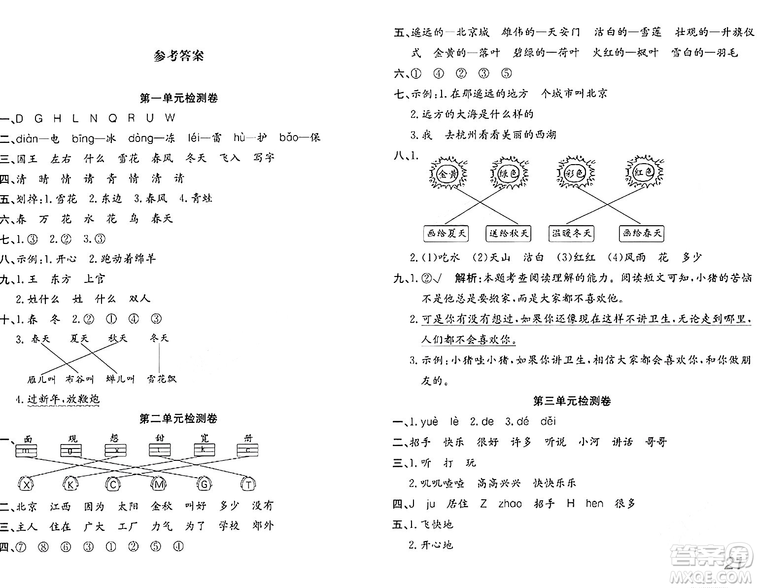 安徽師范大學(xué)出版社2024年春品優(yōu)課堂一年級(jí)語(yǔ)文下冊(cè)通用版答案