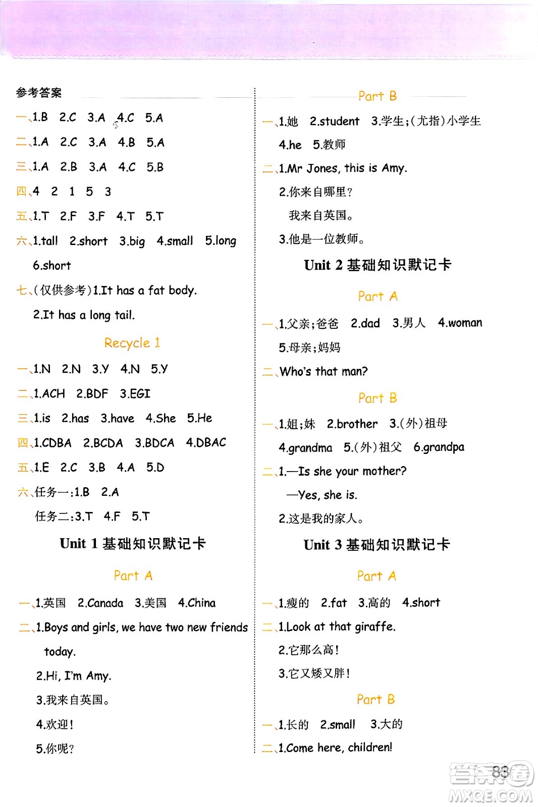 陜西師范大學(xué)出版總社有限公司2024年春黃岡同步練一日一練三年級(jí)英語(yǔ)下冊(cè)人教PEP版三起點(diǎn)答案