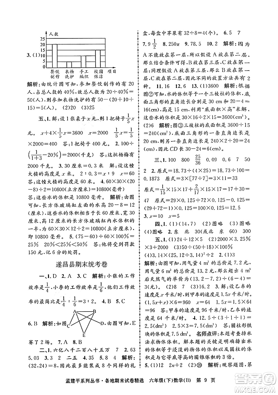 浙江工商大學(xué)出版社2024年春孟建平各地期末試卷精選六年級(jí)數(shù)學(xué)下冊(cè)北師大版答案