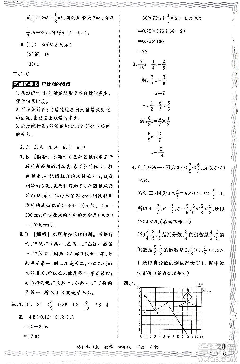 江西人民出版社2024年春王朝霞各地期末試卷精選六年級數(shù)學(xué)下冊人教版洛陽專版答案