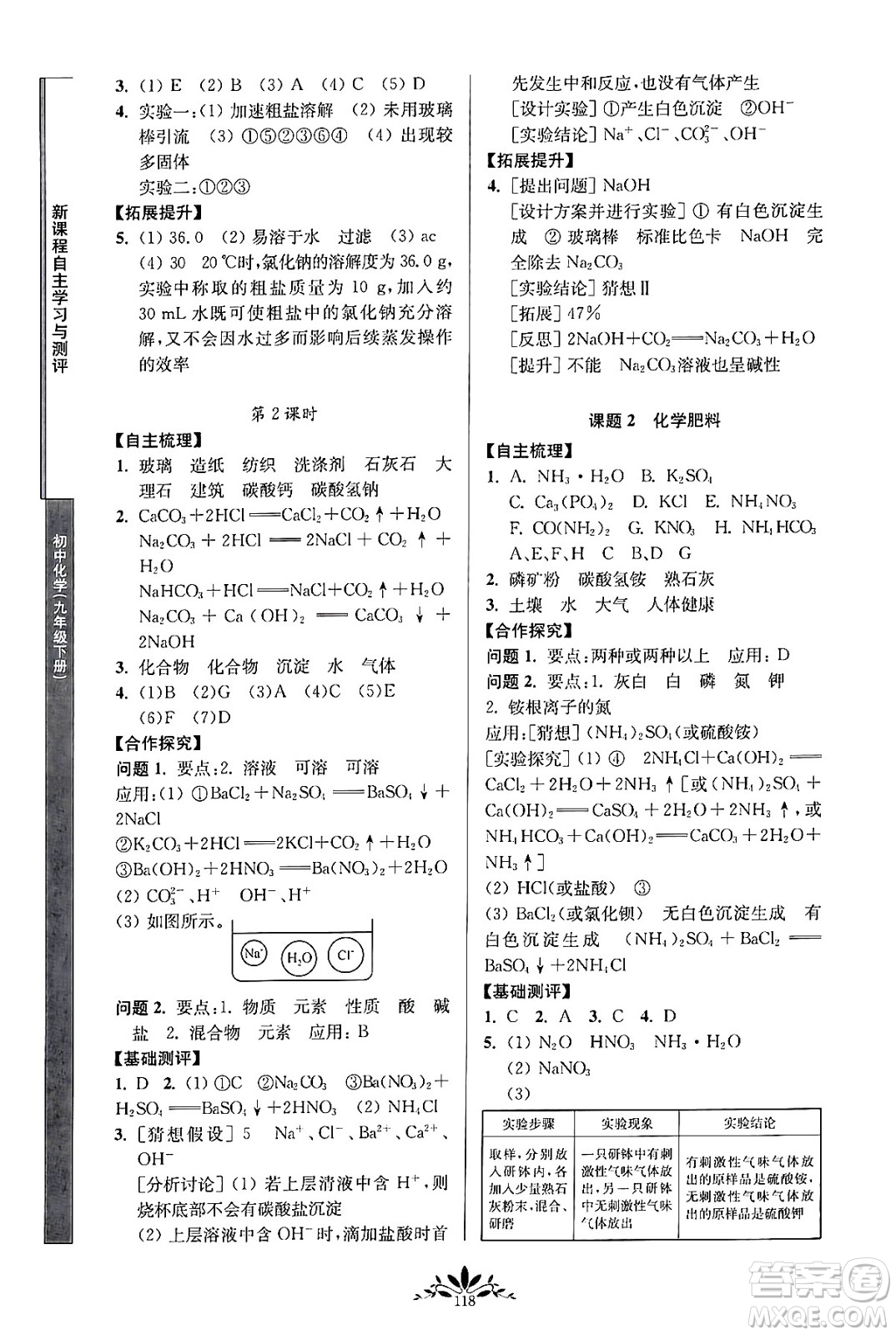 南京師范大學(xué)出版社2024年春新課程自主學(xué)習(xí)與測評九年級化學(xué)下冊人教版答案