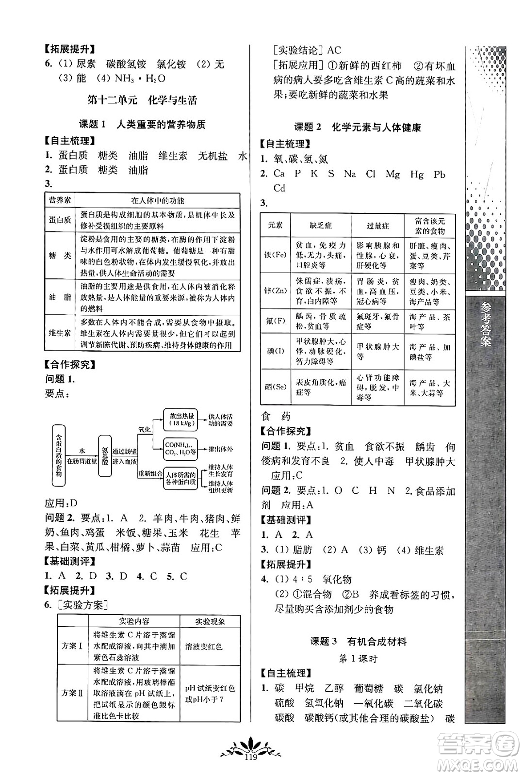 南京師范大學(xué)出版社2024年春新課程自主學(xué)習(xí)與測評九年級化學(xué)下冊人教版答案