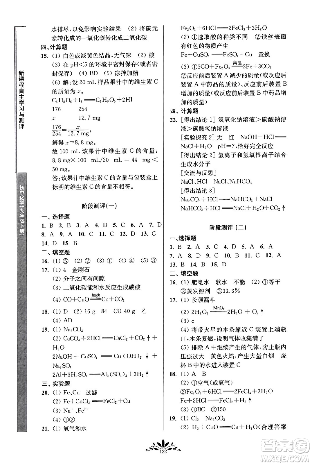 南京師范大學(xué)出版社2024年春新課程自主學(xué)習(xí)與測評九年級化學(xué)下冊人教版答案