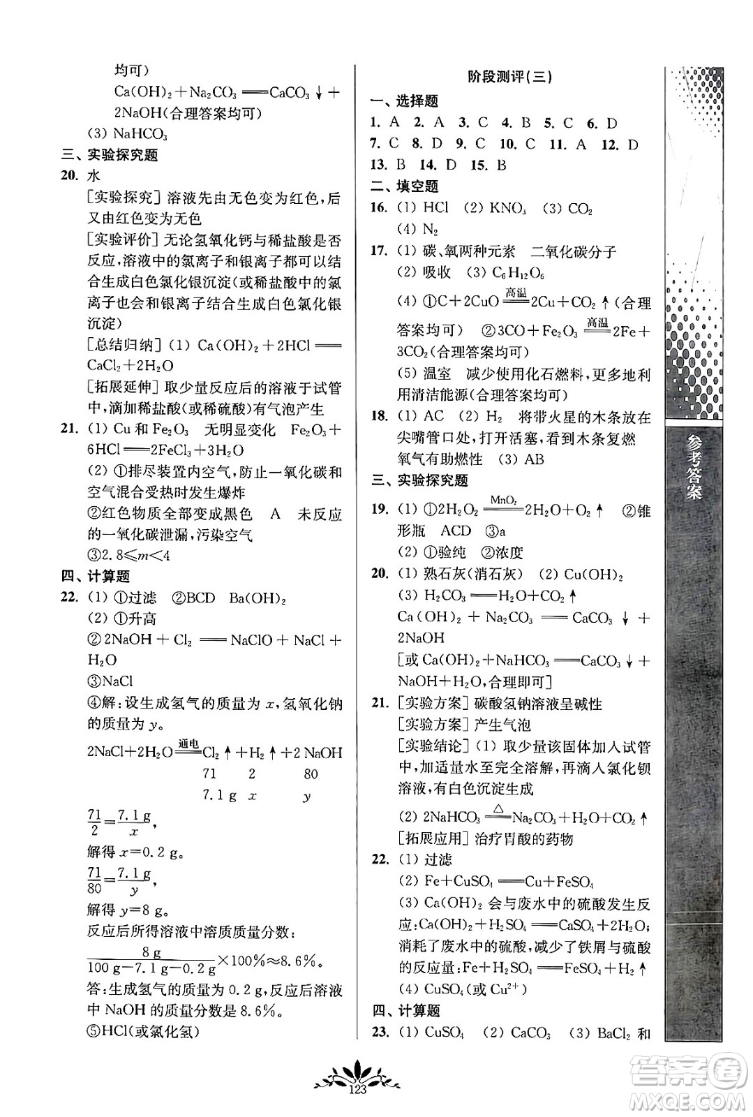 南京師范大學(xué)出版社2024年春新課程自主學(xué)習(xí)與測評九年級化學(xué)下冊人教版答案