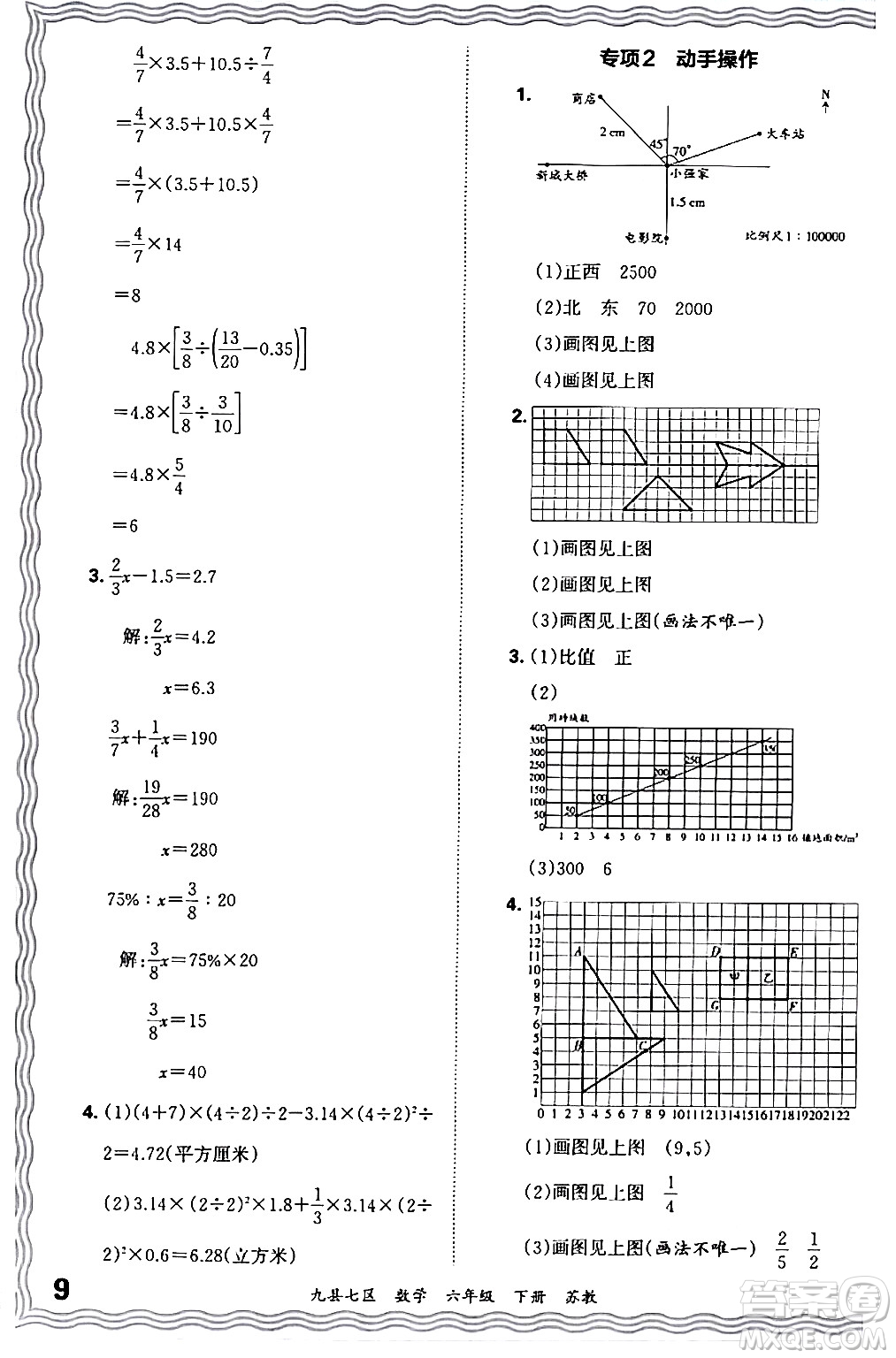 江西人民出版社2024年春王朝霞各地期末試卷精選六年級數學下冊蘇教版洛陽專版答案