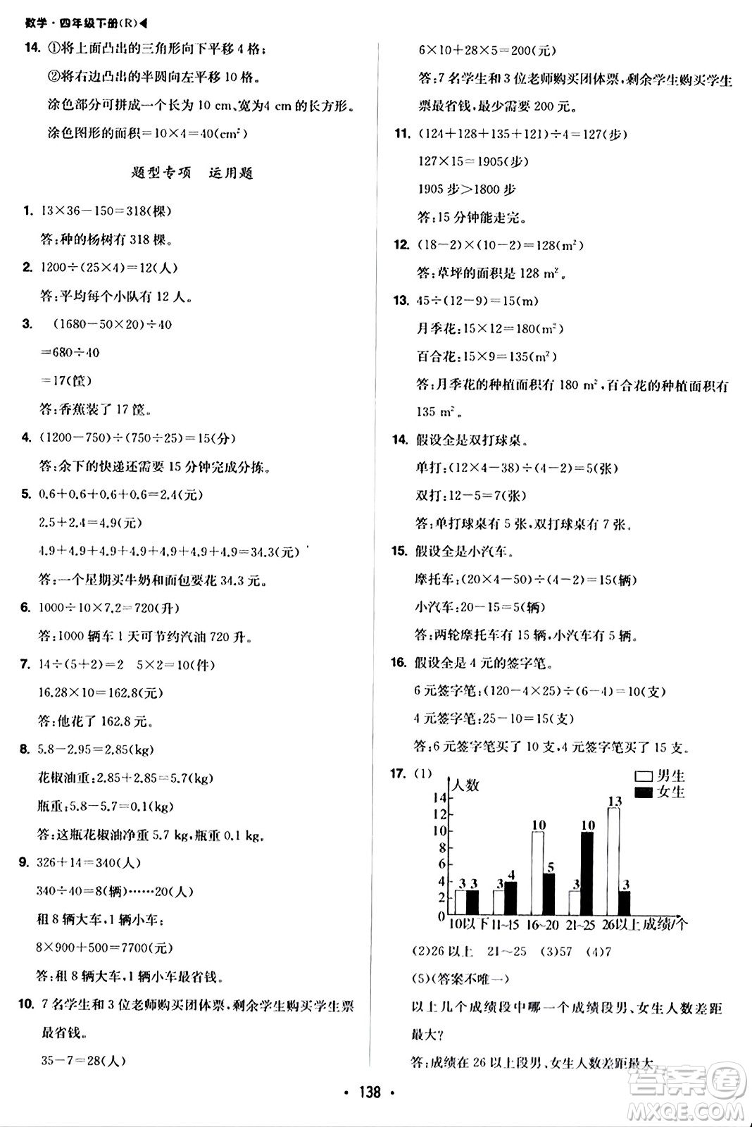 內(nèi)蒙古大學(xué)出版社2024年春超越訓(xùn)練四年級(jí)數(shù)學(xué)下冊(cè)人教版答案