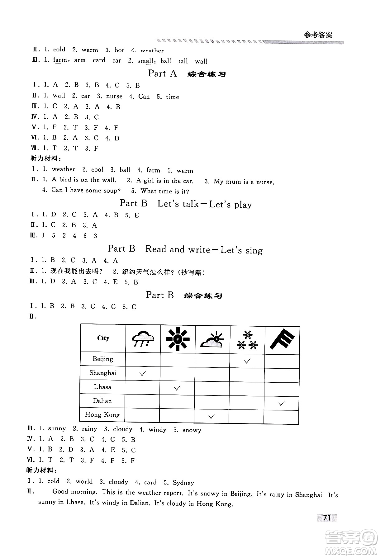 人民教育出版社2024年春小學(xué)同步練習(xí)冊(cè)四年級(jí)英語(yǔ)下冊(cè)人教PEP版答案