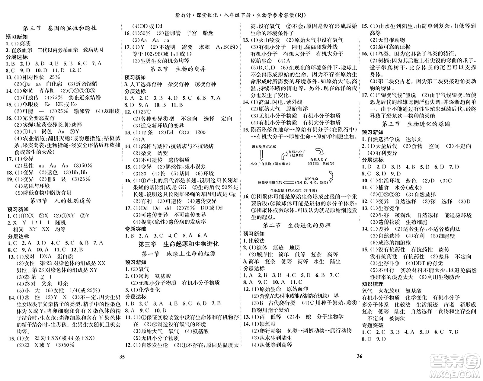 吉林教育出版社2024年春指南針課堂優(yōu)化八年級生物下冊人教版答案