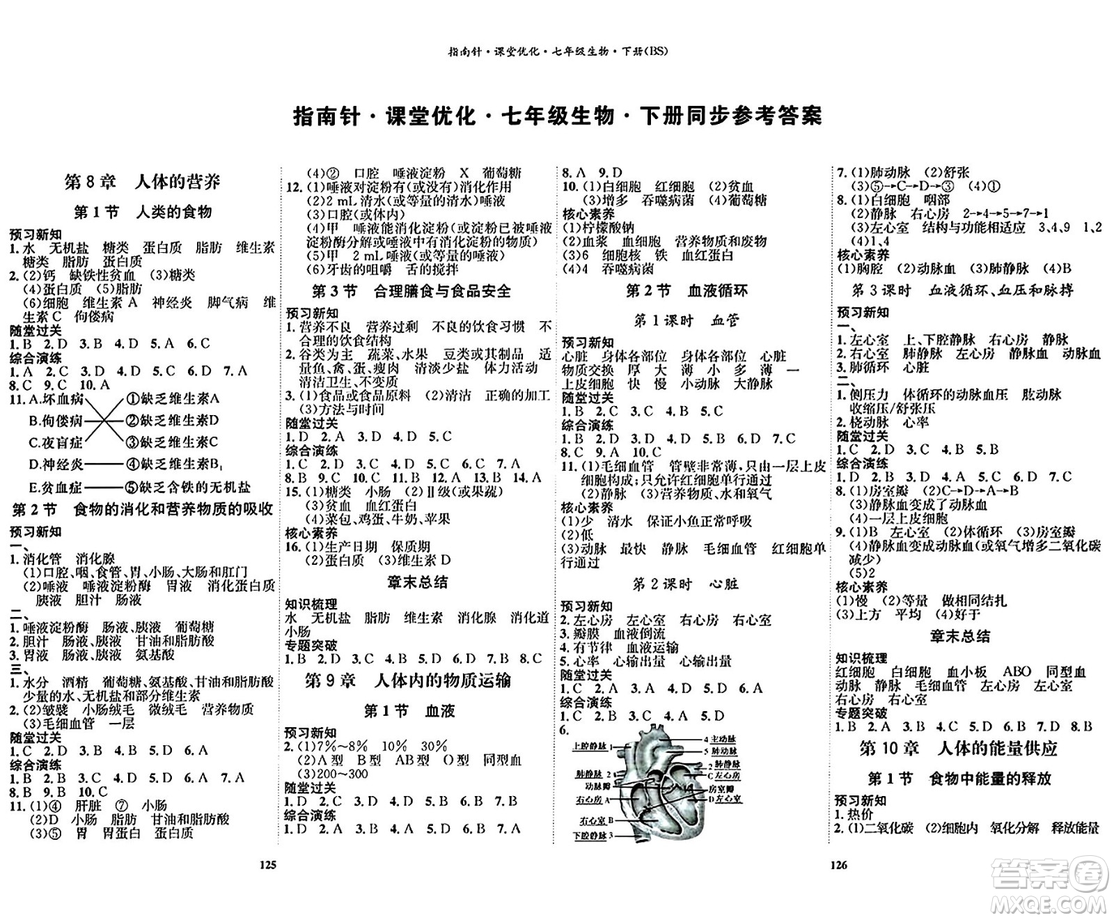 吉林教育出版社2024年春指南針課堂優(yōu)化七年級生物下冊北師大版答案