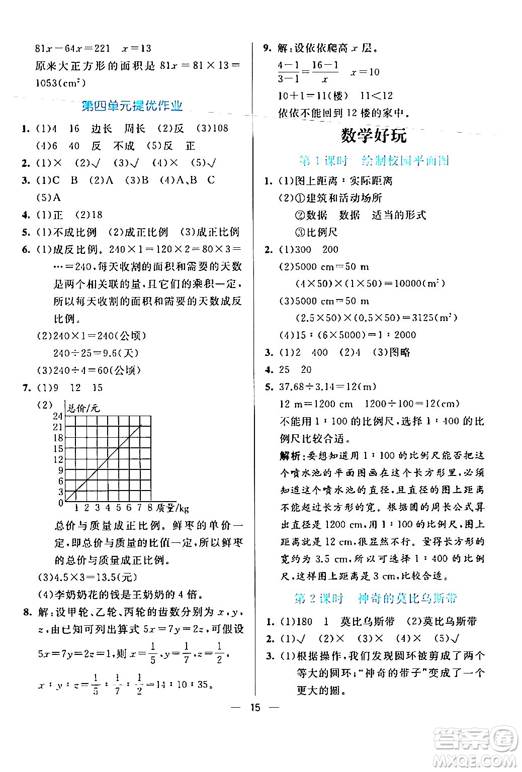 陽光出版社2024年春亮點激活提優(yōu)天天練六年級數(shù)學下冊北師大版答案