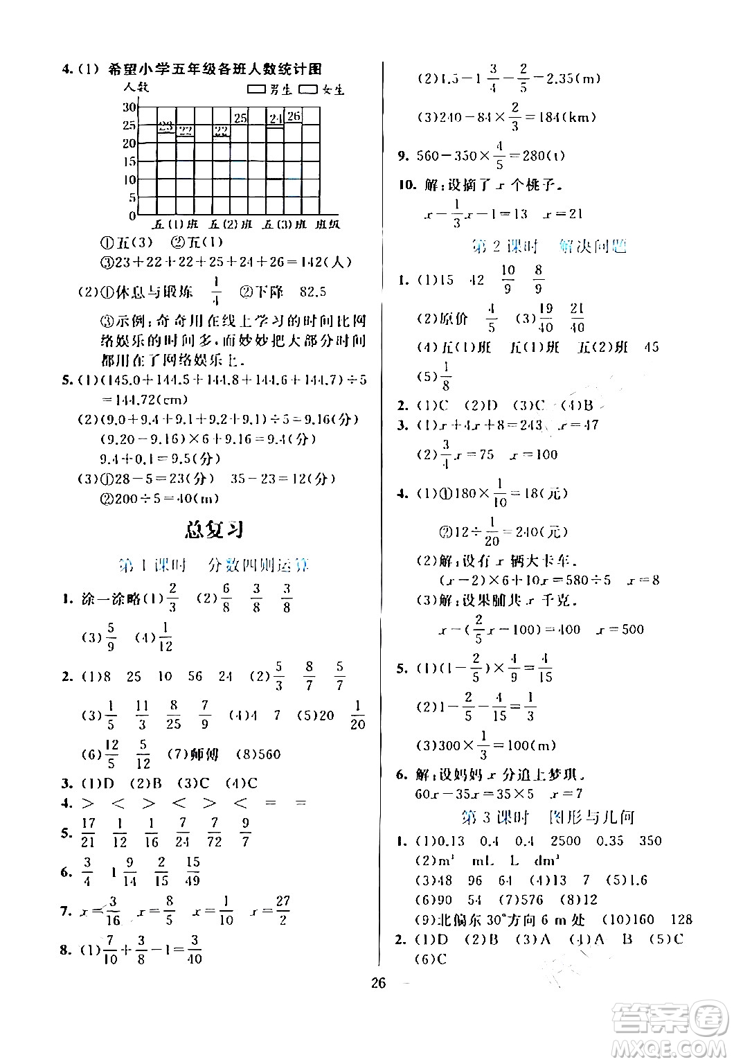 陽光出版社2024年春亮點激活提優(yōu)天天練五年級數(shù)學(xué)下冊北師大版答案