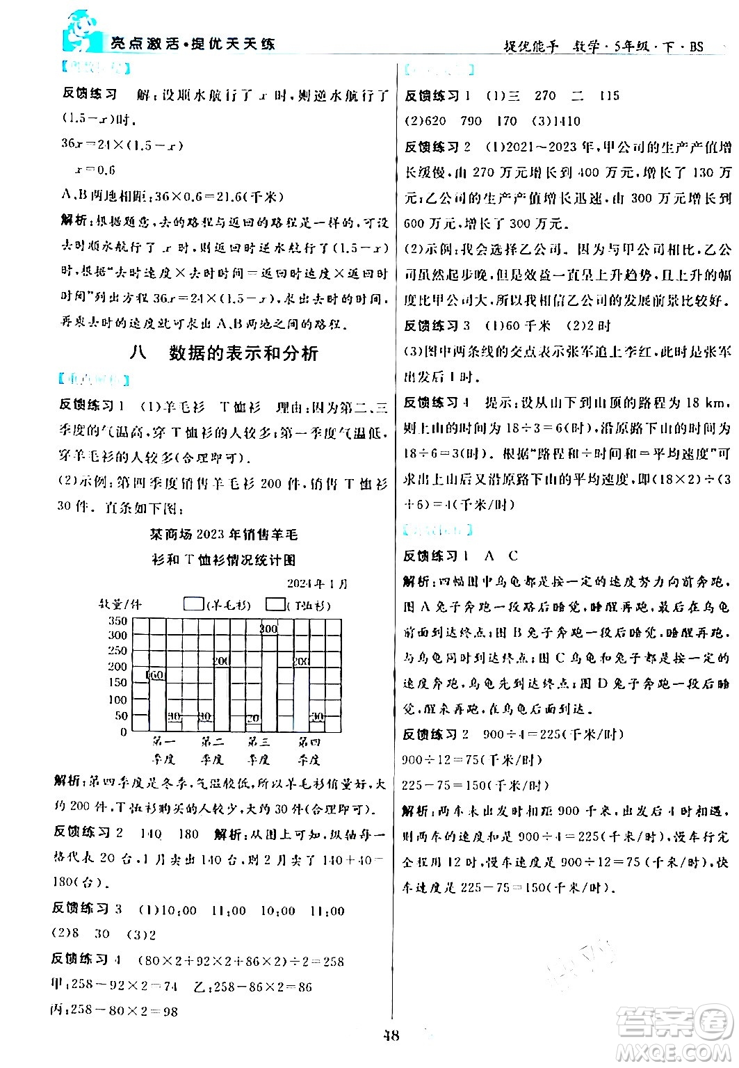 陽光出版社2024年春亮點激活提優(yōu)天天練五年級數(shù)學(xué)下冊北師大版答案