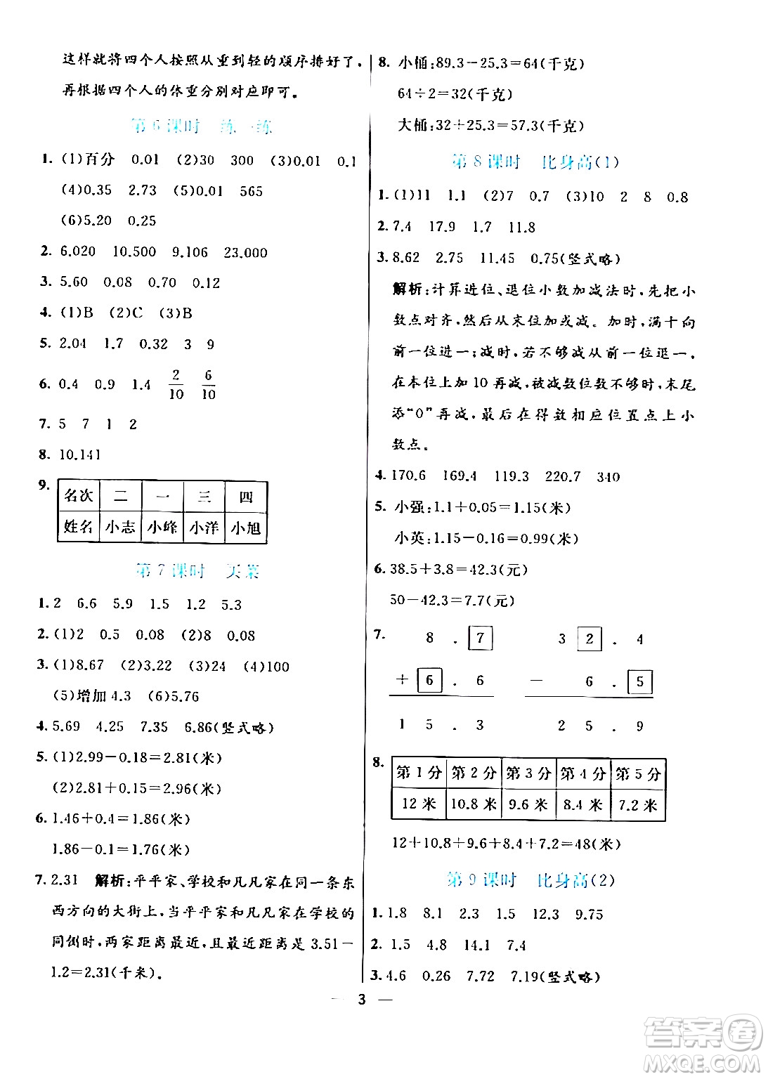 陽光出版社2024年春亮點激活提優(yōu)天天練四年級數(shù)學下冊北師大版答案