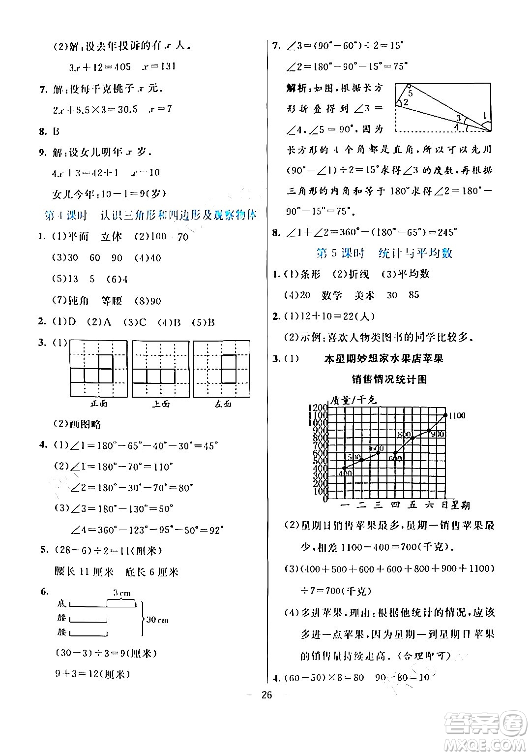 陽光出版社2024年春亮點激活提優(yōu)天天練四年級數(shù)學下冊北師大版答案